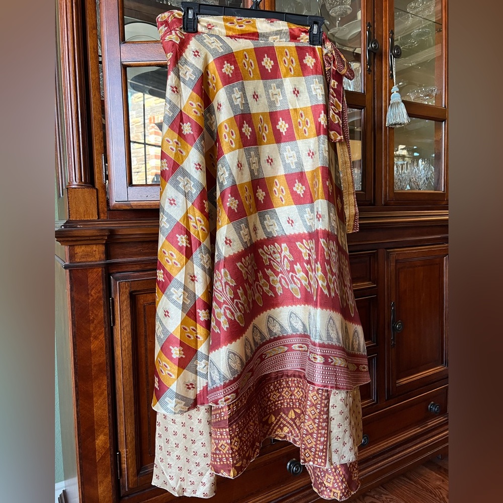 Dramatic 100% silk layered wrap skirt
